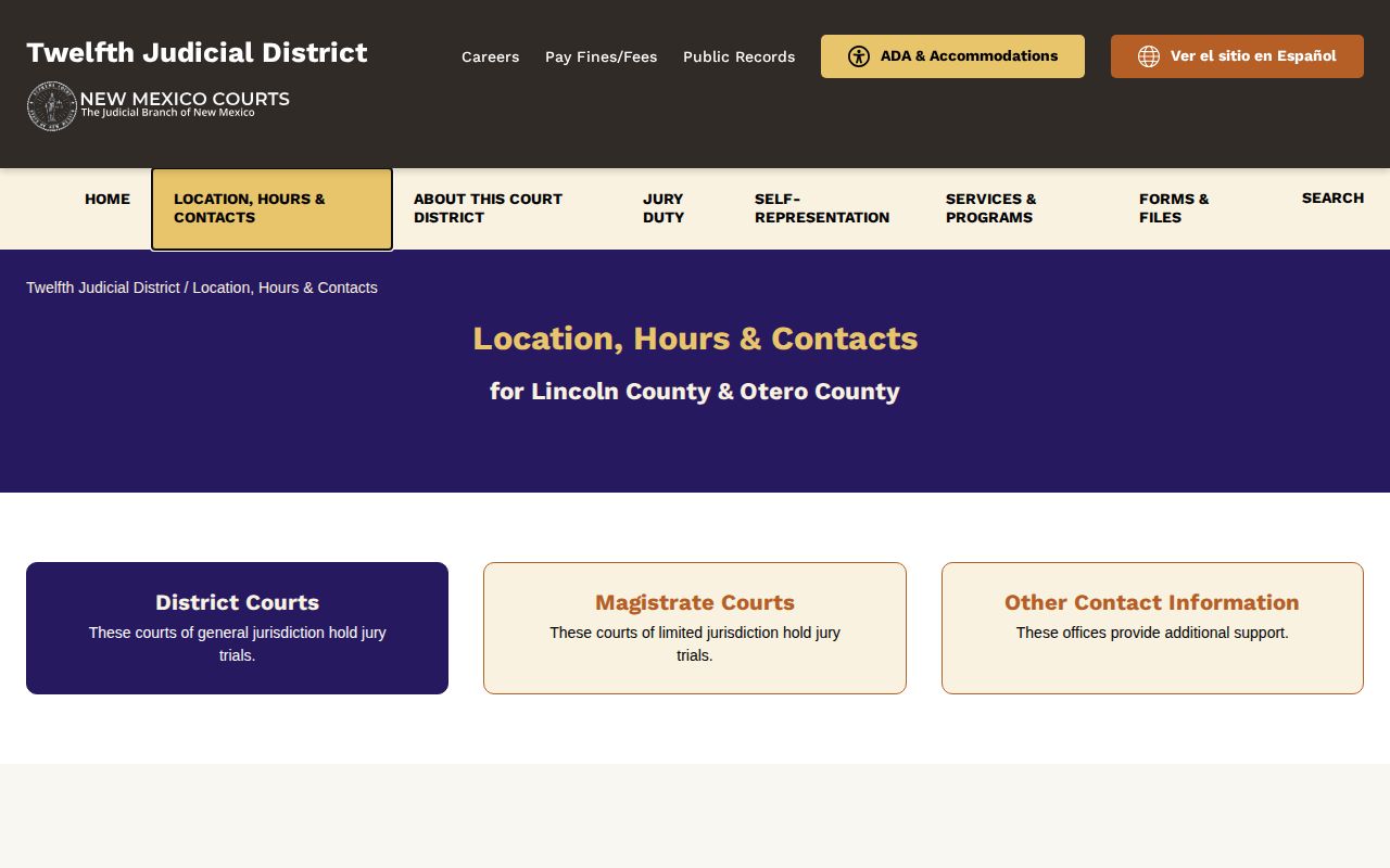 Twelfth Judicial District contacts for a Lincoln County pretrial release check